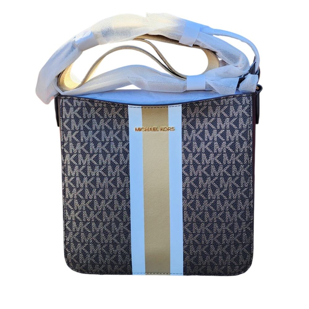 Michael Kors Jet Set Small North South Stripe Signature Logo Crossbody Bag - Picture 2 of 10